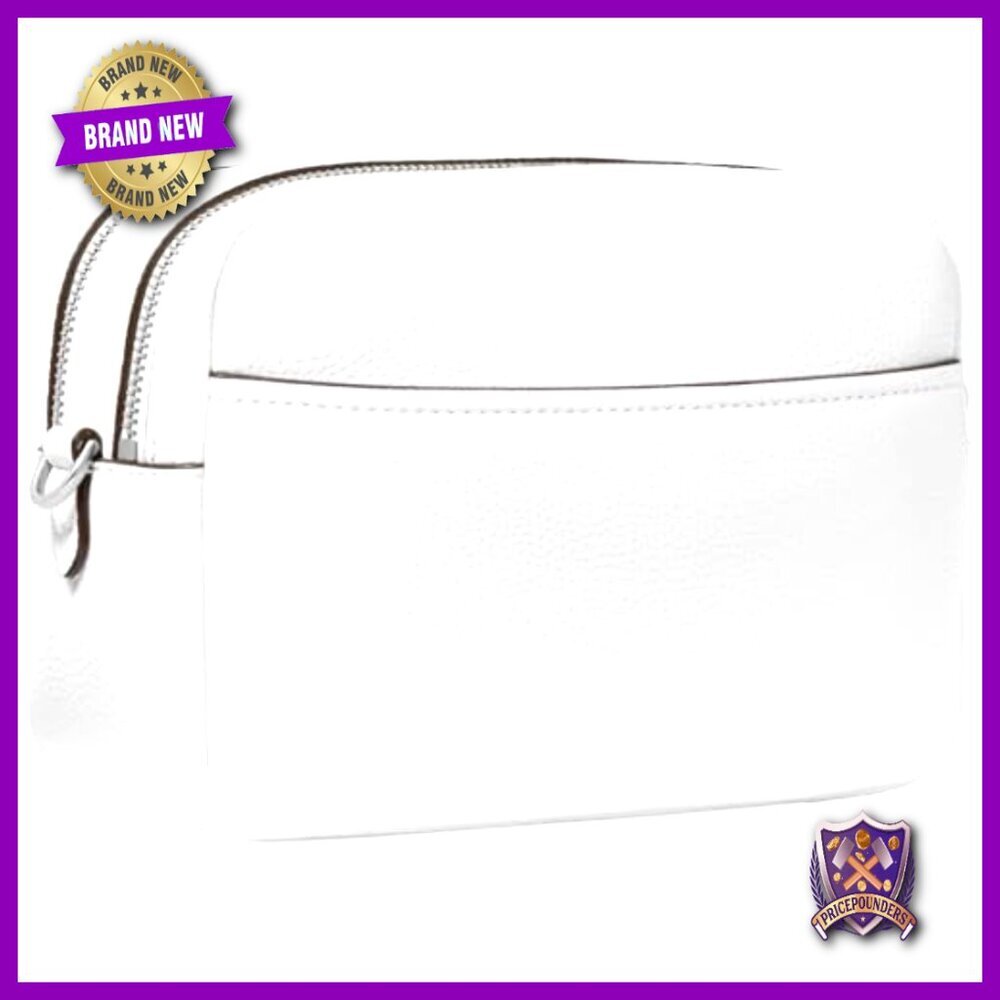 Pebbled Leather Crossbody Bag Compact Structured Chain Link Details Adjustable - Picture 4 of 4